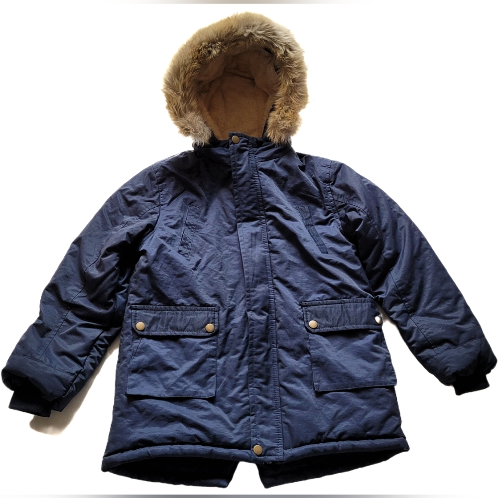 ZCLA Baby-Ru Navy Blue Padded Hood Parka Coat with Faux Fur Hood - 13/14Y - EUC